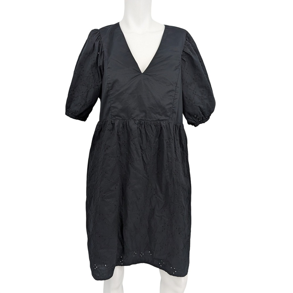 Old Navy Babydoll Mini Dress Eyelet Cutwork Puff Sleeve Boho Goth Peasant Large